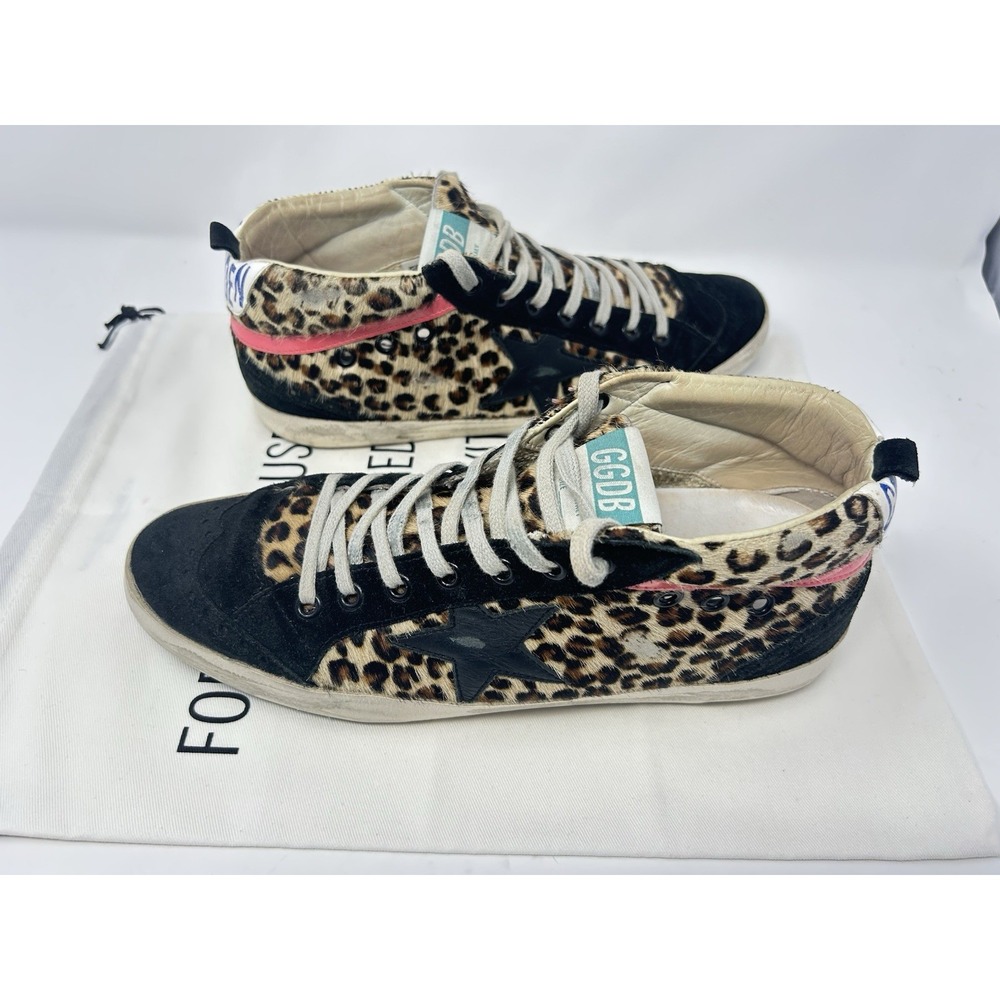 Golden Goose Mid Star Leopard Pony Hair Sneakers Women's 41 US 11 Black Star - Picture 11 of 13